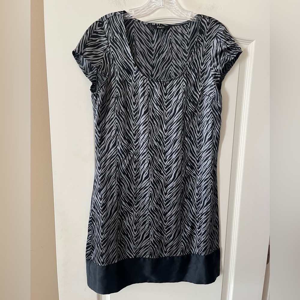 Express Zebra Print Black and Silver Silk Mini Dress Watch Size Small